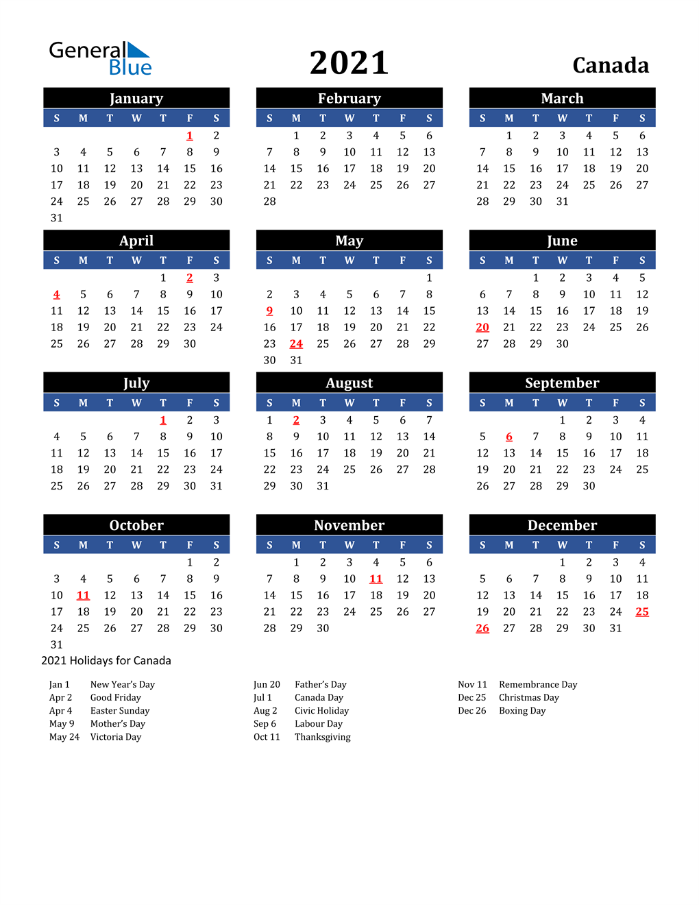 Get Free Printable 2021 Calendar With Canadian Holidays Pdf Gif