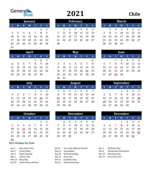 2021 Chile Free Calendar