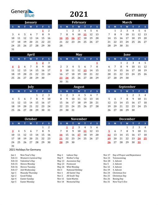 2021 Germany Free Calendar
