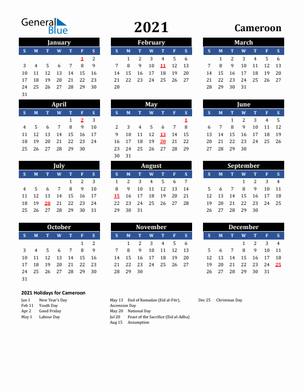 2021 Cameroon Holiday Calendar