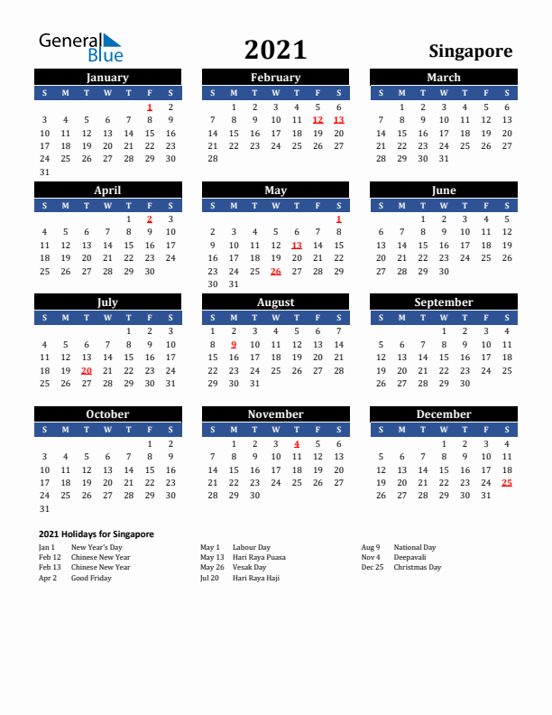 2021 Singapore Holiday Calendar