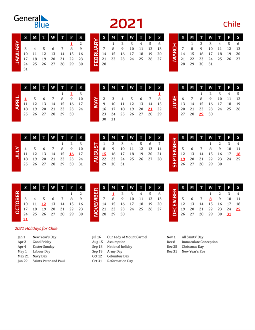 Download Chile 2021 Calendar