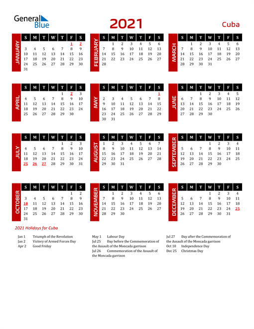 Download Cuba 2021 Calendar