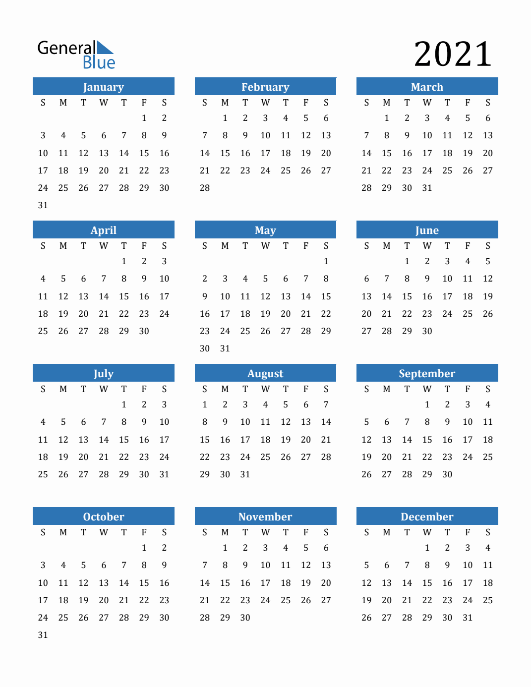 Free 2021 Calendars in PDF, Word, Excel
