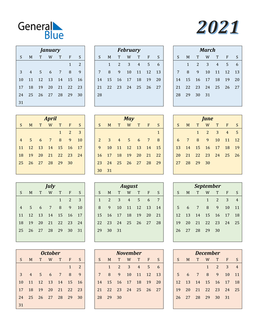 Calendar for 2021