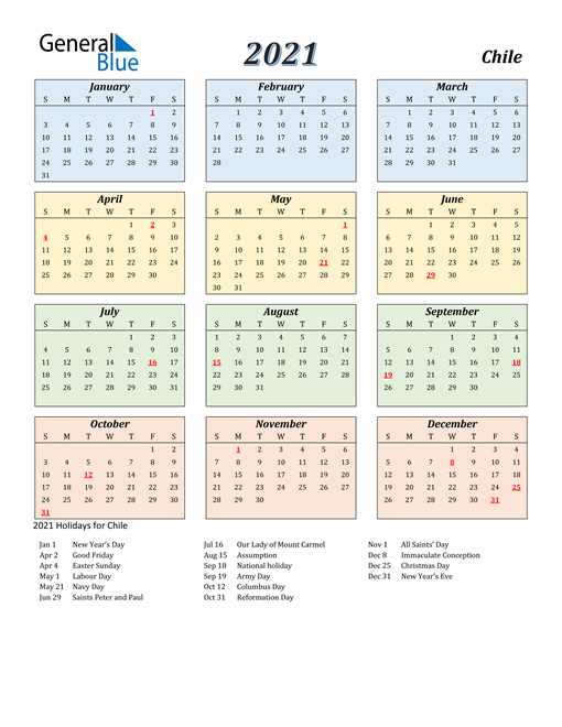 Chile Calendar 2021