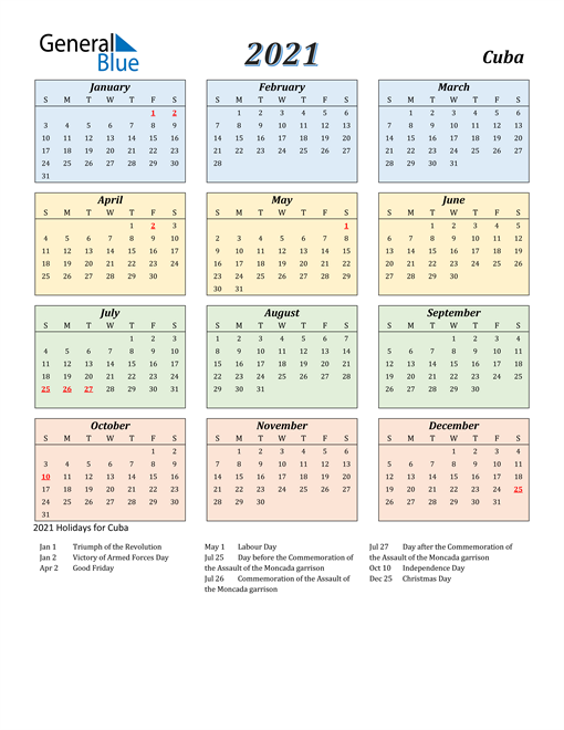 Cuba Calendar 2021