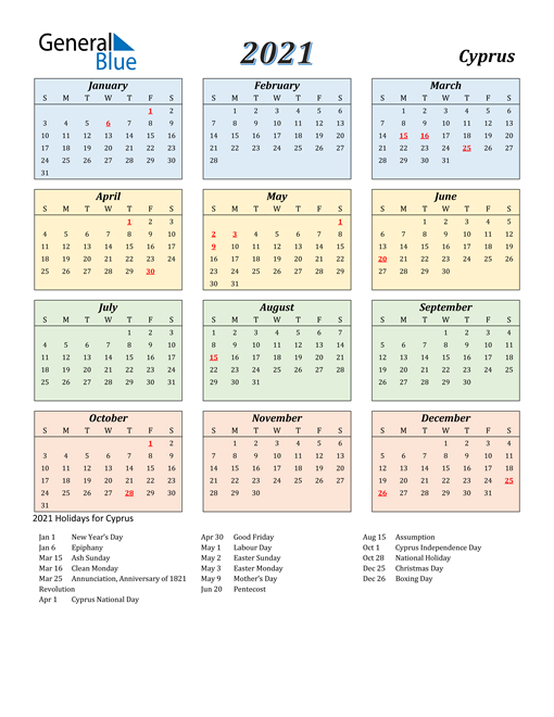 2021 Cyprus Calendar with Holidays