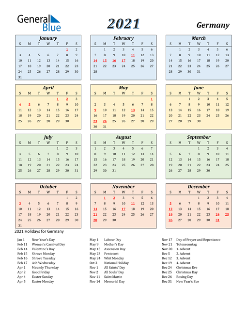 2021 Calendar - Germany with Holidays
