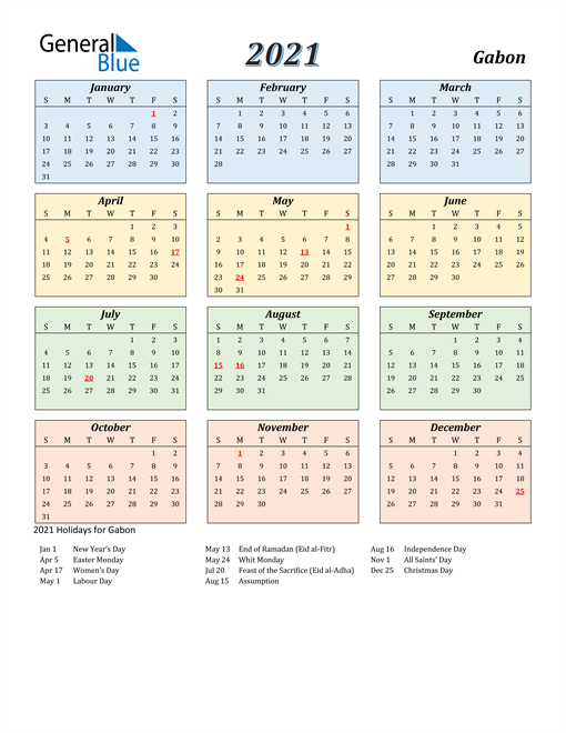 Gabon Calendar 2021