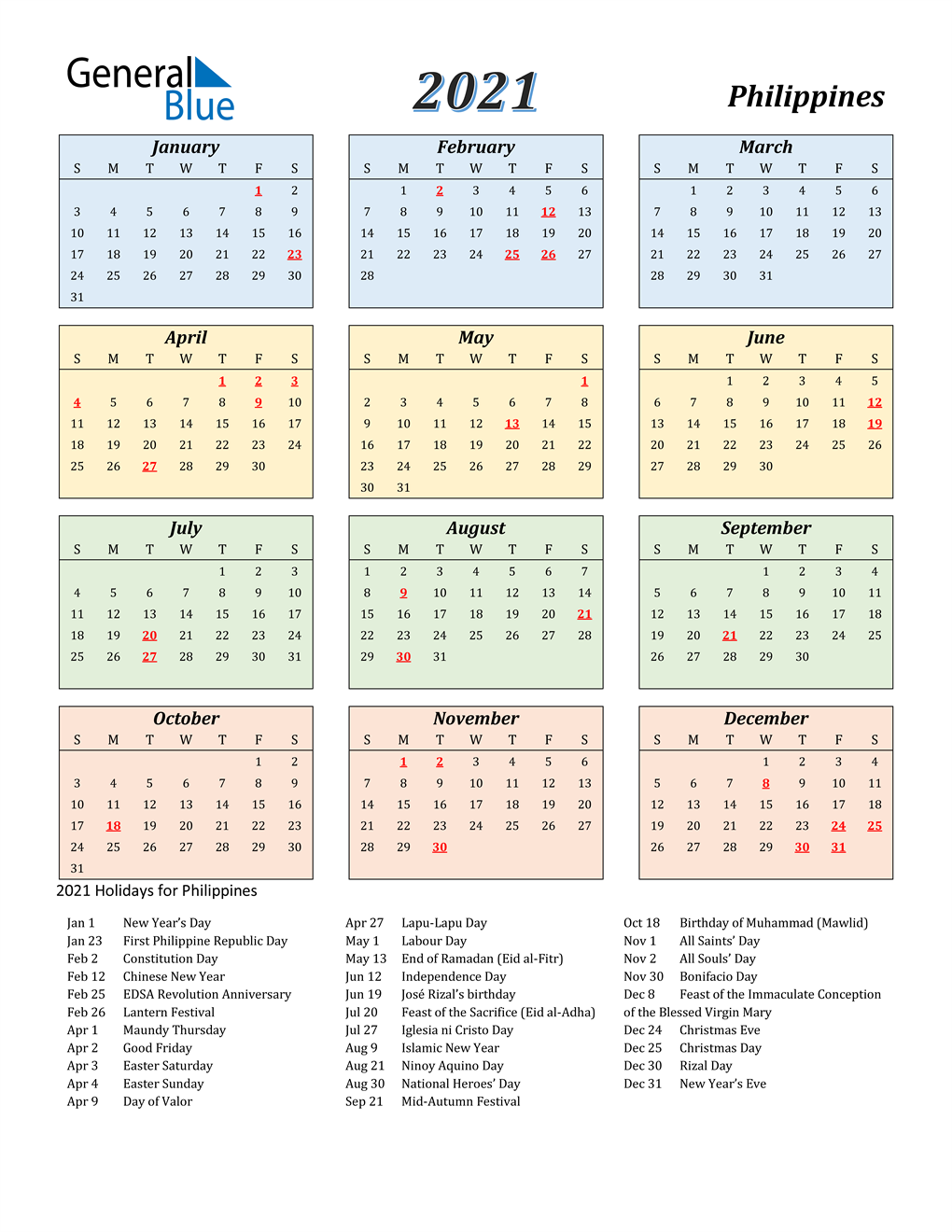 View 2021 Calendar Philippines With Holidays Printable Landscape Images
