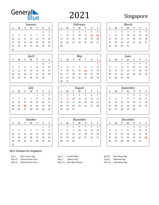 2021 Singapore Holiday Calendar