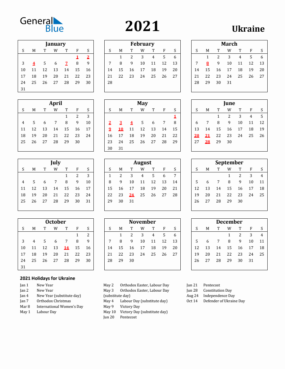 Free Printable 2021 Ukraine Holiday Calendar   2021 Calendar Streamlined With Holidays Portrait Sunday Start En Ua 918x1188 