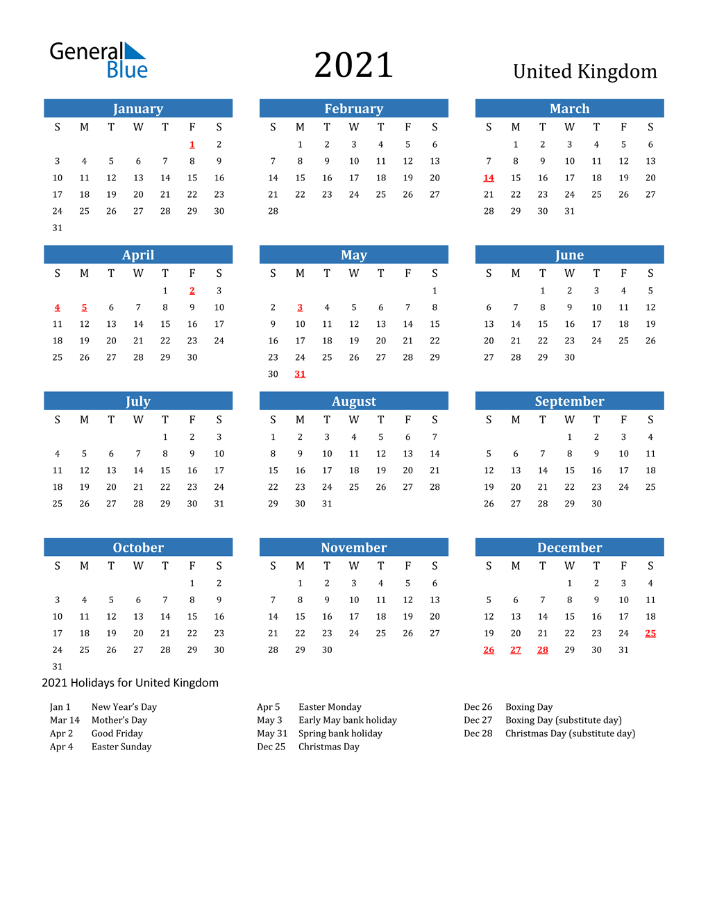 View Free Printable 2021 Calendar With Holidays Uk Background