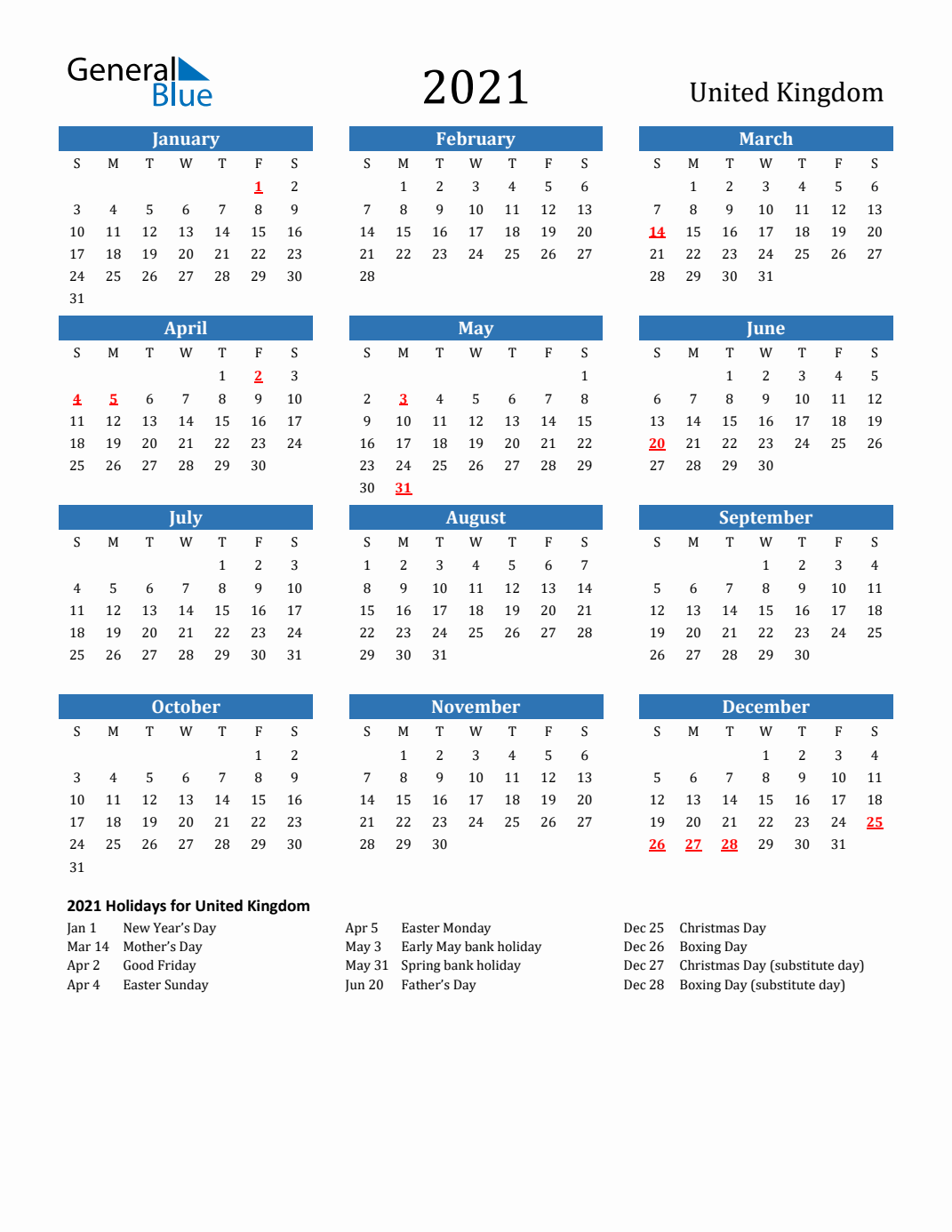 Printable yearly shop calendar 2021