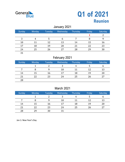  Reunion 2021 Quarterly Calendar 