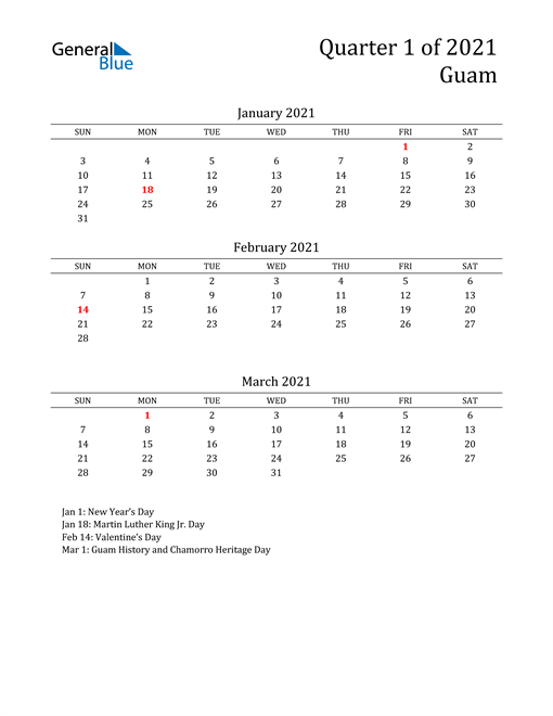  2021 Guam Quarterly Calendar