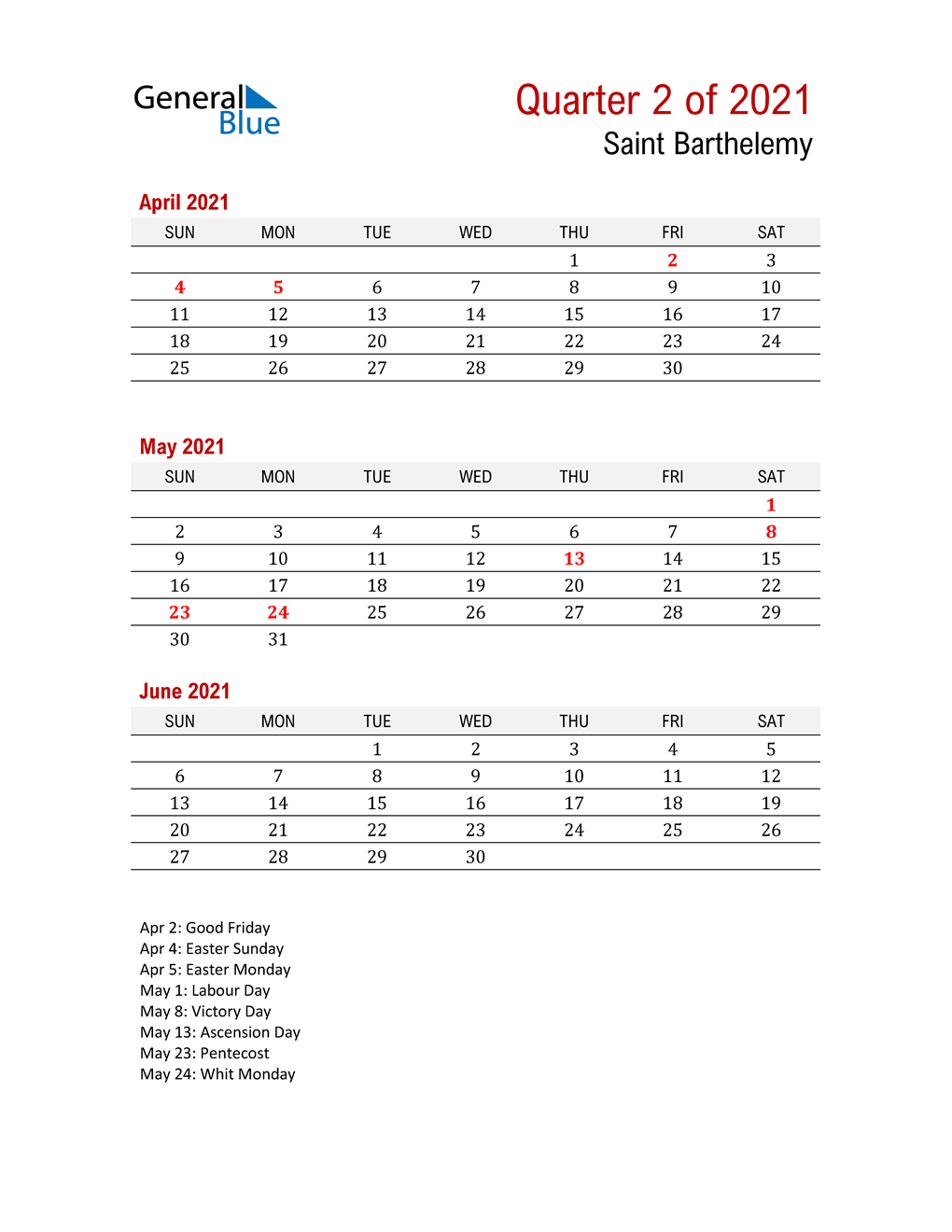  Printable Three Month Calendar for Saint Barthelemy