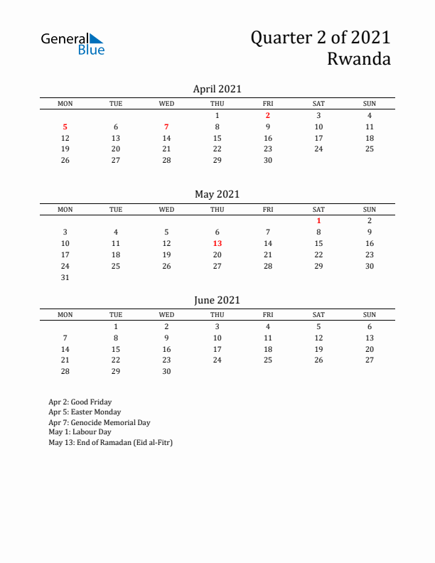 Quarter 2 2021 Rwanda Quarterly Calendar