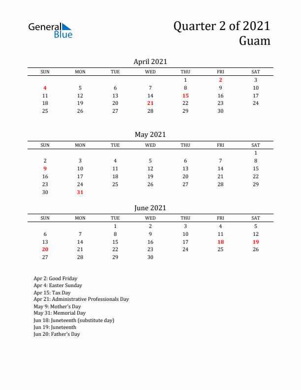 Quarter 2 2021 Guam Quarterly Calendar