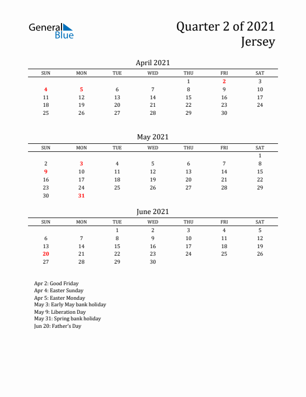 Quarter 2 2021 Jersey Quarterly Calendar