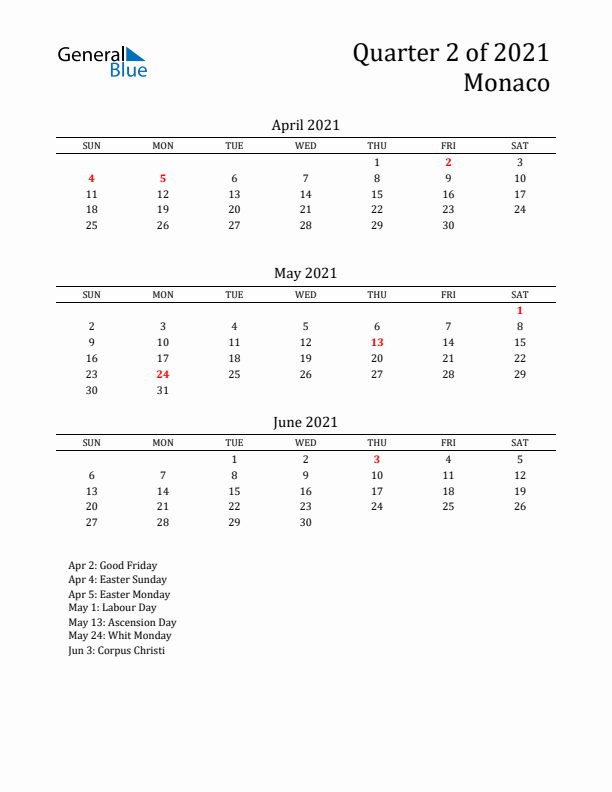 Quarter 2 2021 Monaco Quarterly Calendar