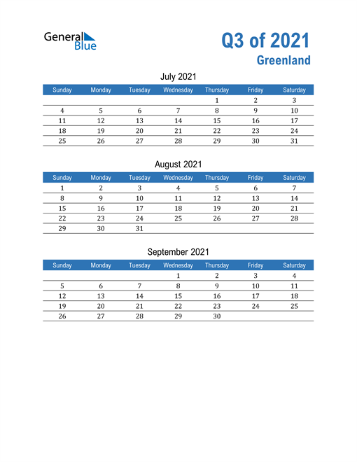  Greenland 2021 Quarterly Calendar 