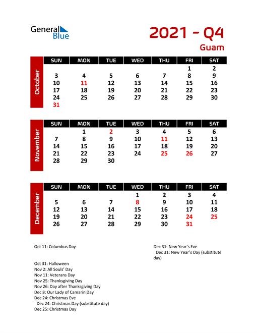 Guam Calendars with Holidays