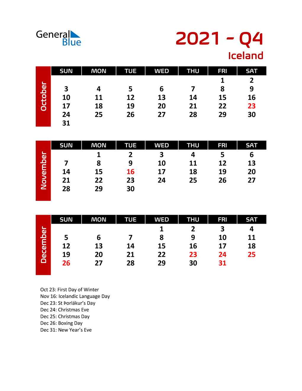 q4 2021 quarterly calendar for iceland