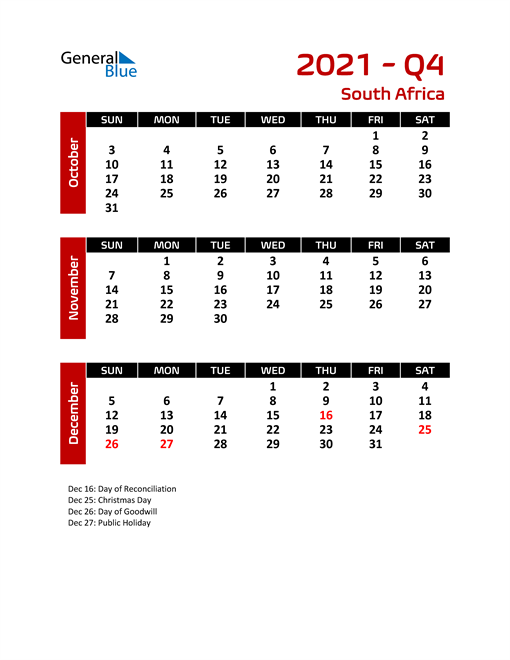  Q4 2021 Calendar with Holidays