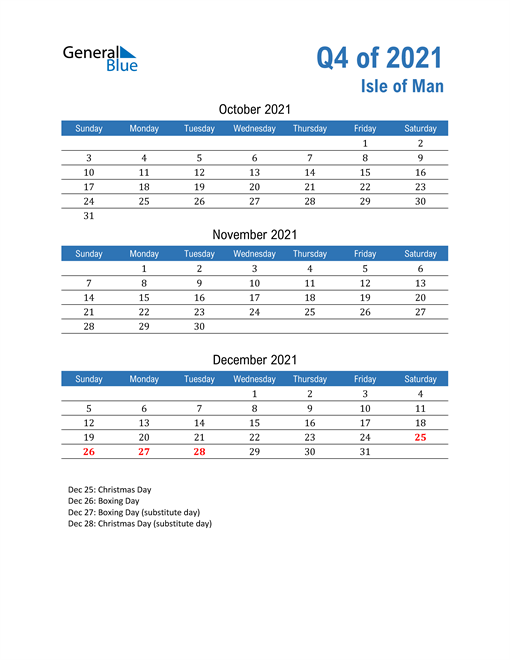  Isle of Man 2021 Quarterly Calendar 