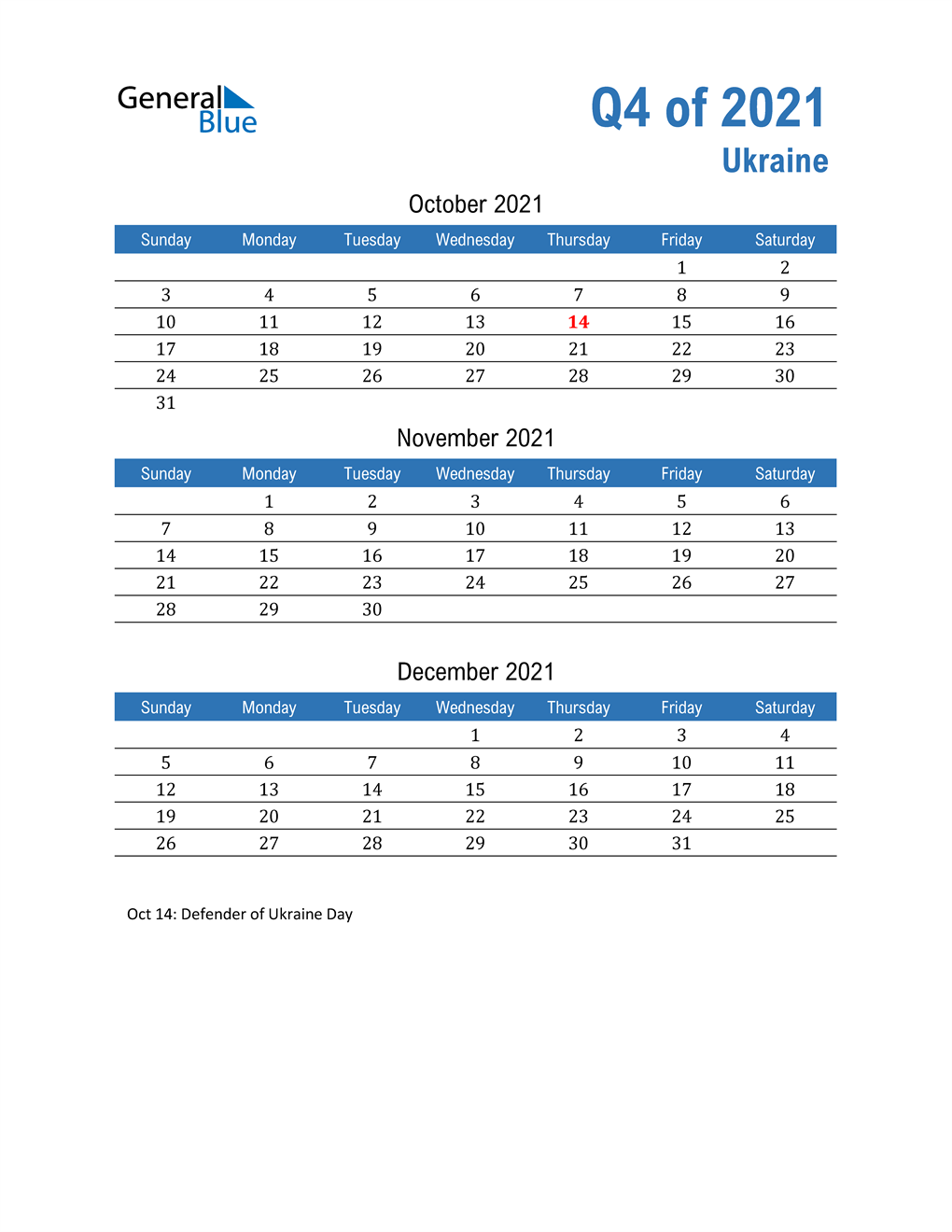  Ukraine 2021 Quarterly Calendar 