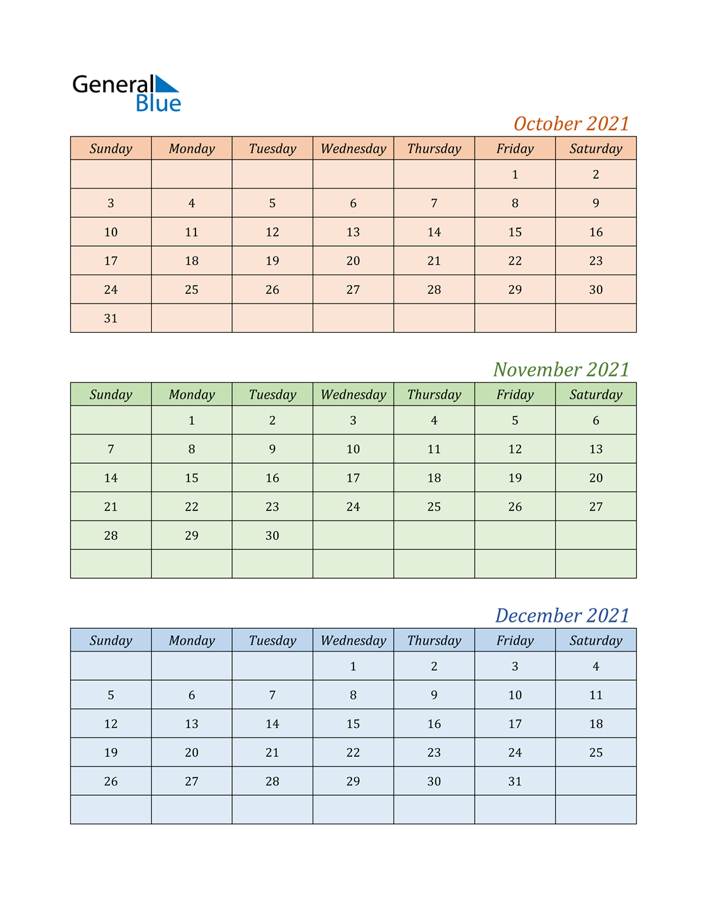 Q4 2021 Quarterly Calendar (PDF Word Excel)