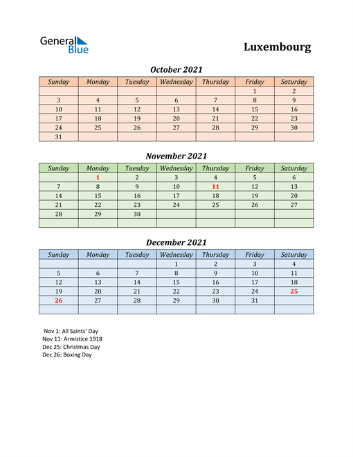  Q4 2021 Holiday Calendar - Luxembourg