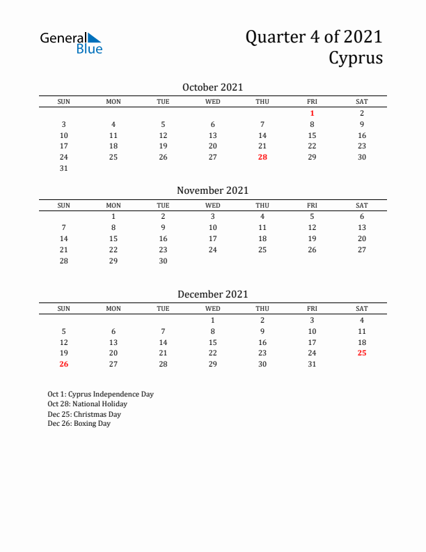 Quarter 4 2021 Cyprus Quarterly Calendar