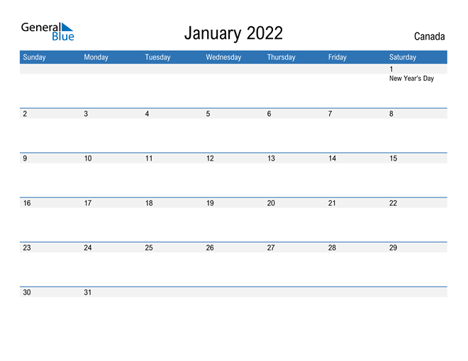 canada january 2022 calendar with holidays