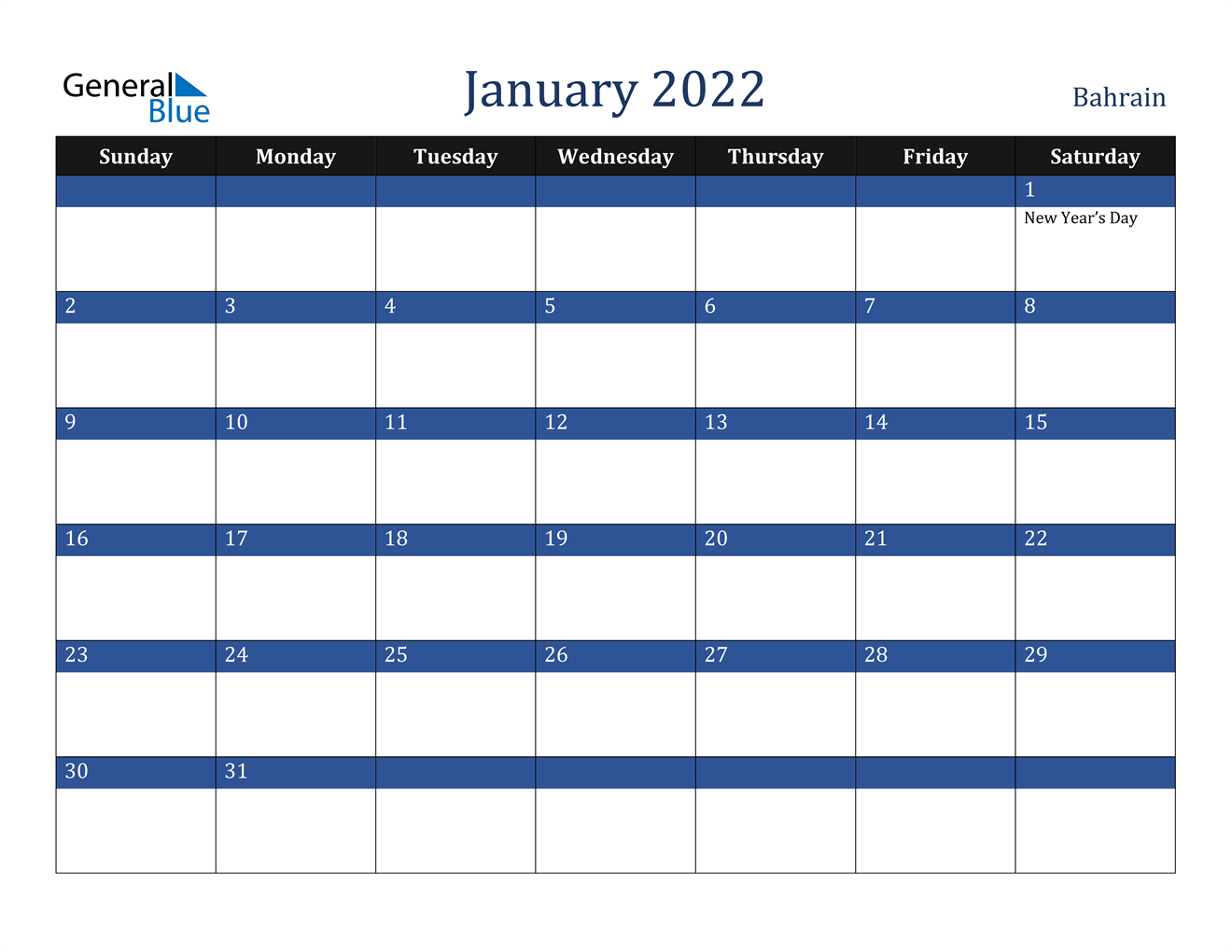 January 2022 Calendar - Bahrain