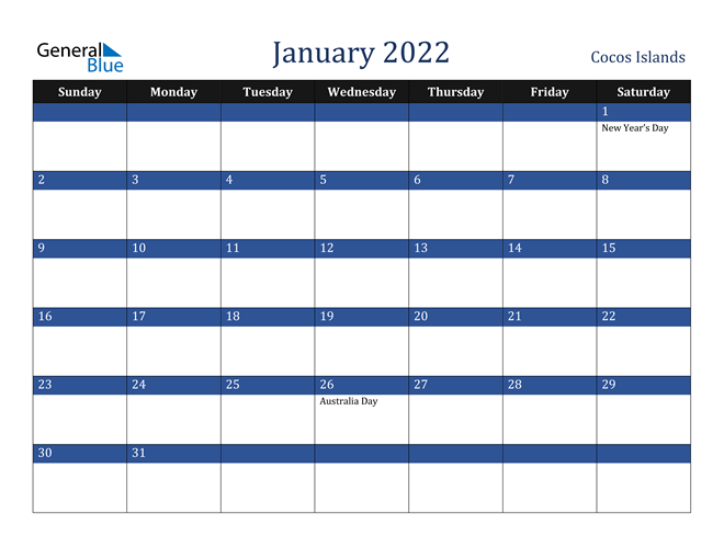 January 2022 Cocos Islands Calendar