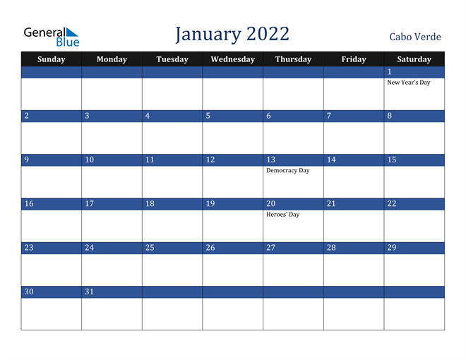 January 2022 Cabo Verde Calendar