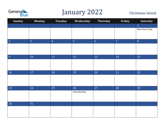 January 2022 Christmas Island Calendar