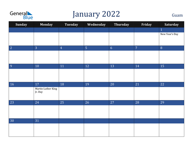 January 2022 Guam Calendar