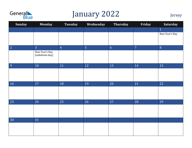 January 2022 Jersey Calendar