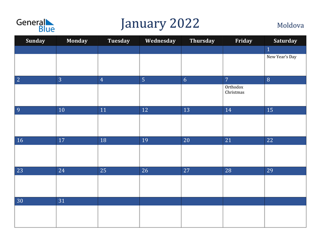 January 2022 Moldova Calendar