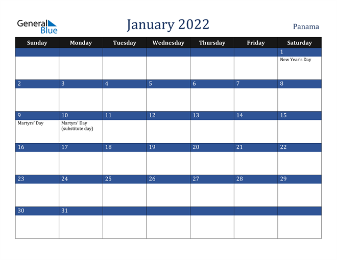 January 2022 Panama Calendar