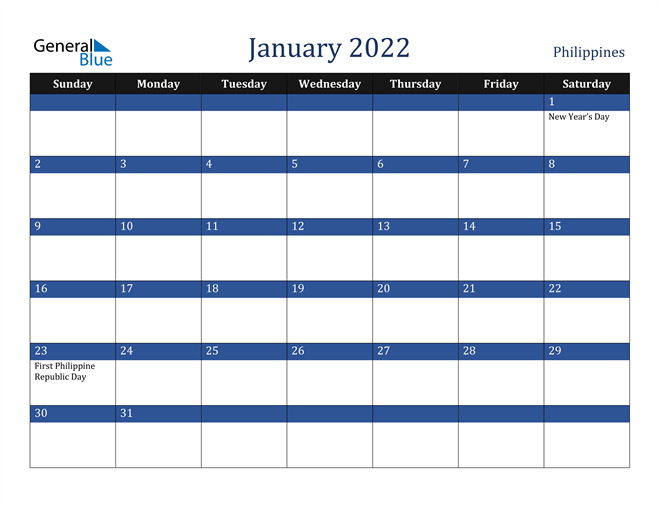 philippines january 2022 calendar with holidays
