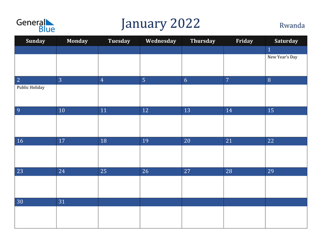 January 2022 Rwanda Calendar