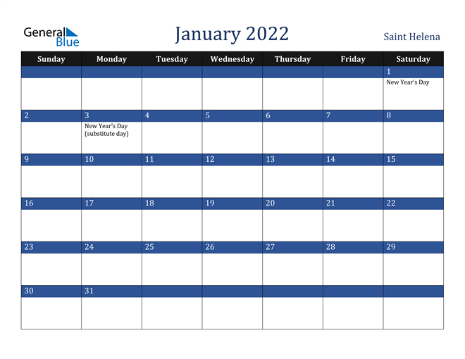 Saint Helena January 2022 Calendar with Holidays