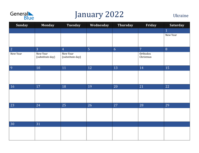 January 2022 Ukraine Calendar