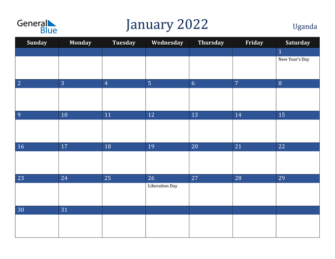 January 2022 Uganda Calendar