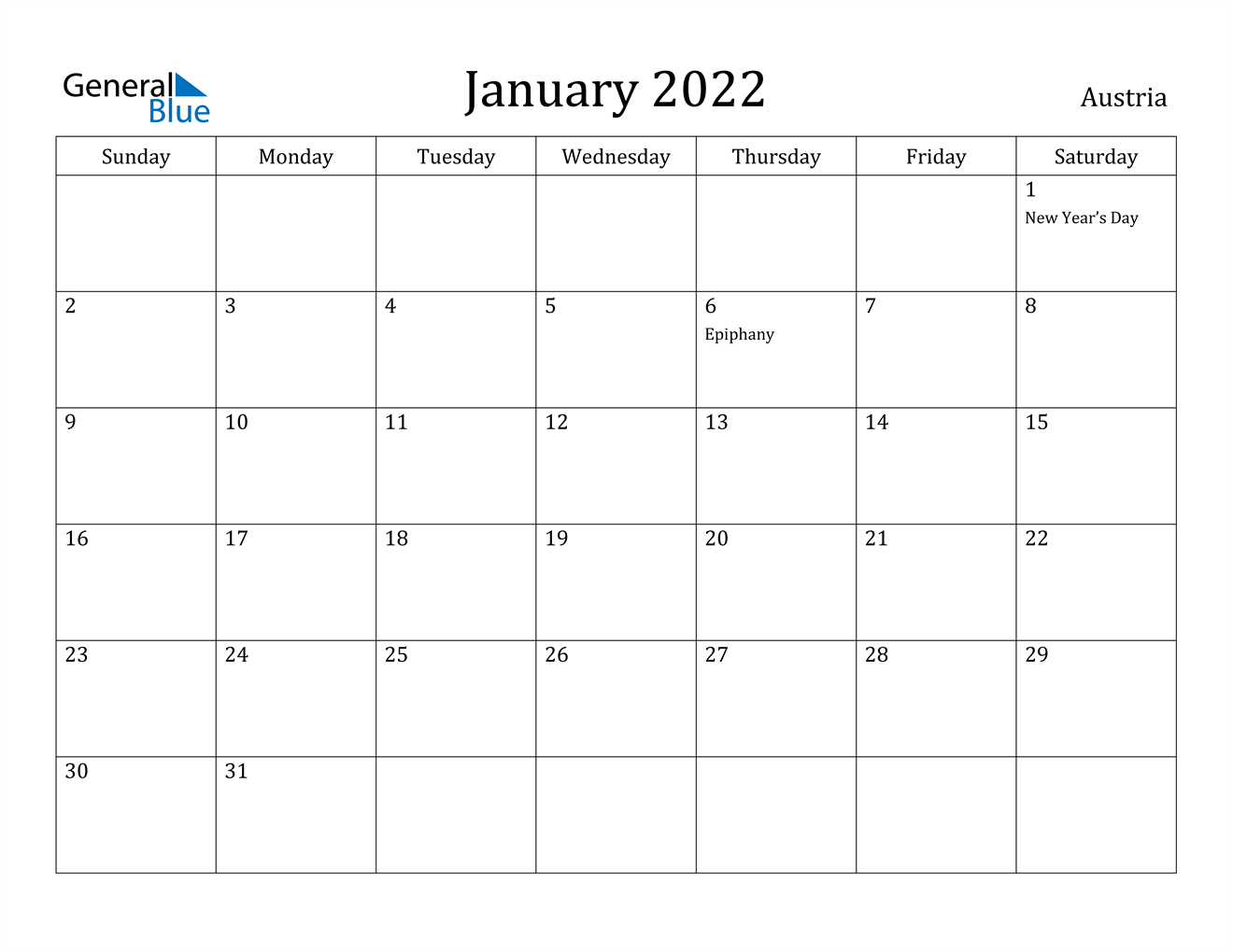 january 2022 calendar austria